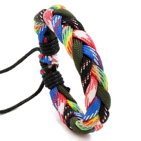 Hand Woven Braided Rope Bracelet Multi Color Nylon Wax Cord Adjustable Bohemian Ethnic Style Unisex Outdoor Jewelry