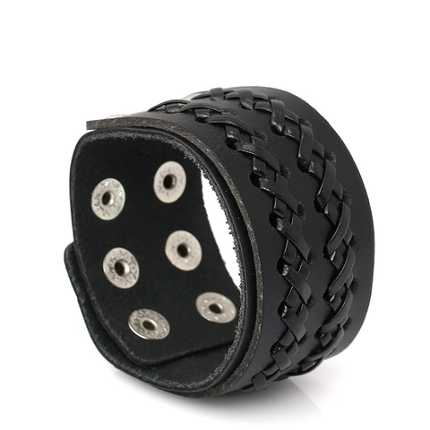 Vintage Punk Breit Leder Geflochten Armband Für Damen Herren Verstellbare Druckknöpfe Handgefertigte Rock Schmuck