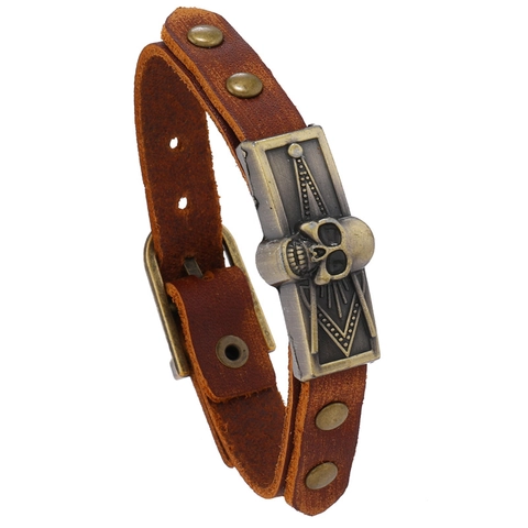Bracciale Punk Vintage in Pelle di Vacchetta Con Ciondolo a Forma di Teschio in Lega Bracciale Regolabile Gothic Unisex Gioielli