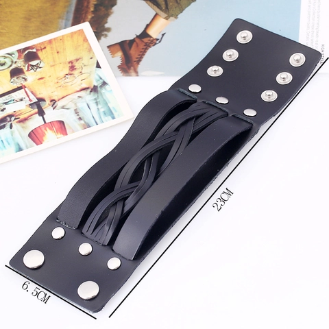 Vintage Punk Breit Geflochtenes Rindsleder Armband Für Damen Herren Rock Verstellbar Legierung Druckknöpfe Manschette Schmuck