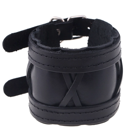 Bracciale Largo in Pelle Retro Punk da Uomo Doppia Fibbia Regolabile Bracciale a Polsino Vintage Rock Biker Accessori Gioielli