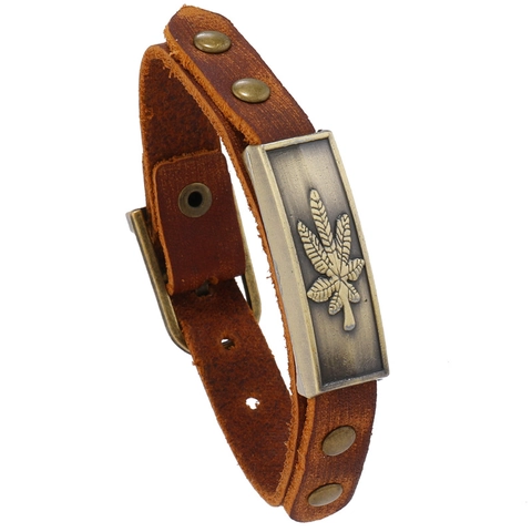 Vintage Punk Rindsleder Armband Herren Damen Verstellbare Metall Ahornblatt Platte Niete Gothic Hip Hop Rock Schmuck