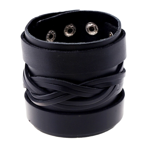 Vintage Punk Breit Geflochtenes Rindsleder Armband Für Damen Herren Rock Verstellbar Legierung Druckknöpfe Manschette Schmuck
