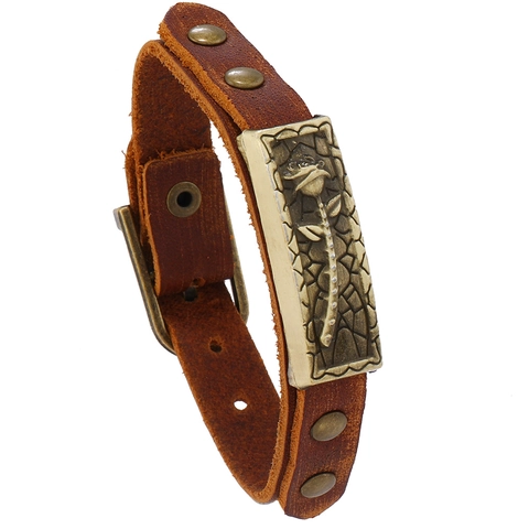 Bracciale in Pelle Vintage per Uomo Donna Ciondolo Rosa in Lega Fatto a Mano Bohemian Punk Cinturino Regolabile Gioielli