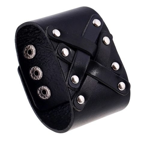 Punk Vintage Men's Wide Leather Bracelet Braided Alloy Rivet Adjustable Cuff Wristband Gothic Retro Jewelry Gift For Men