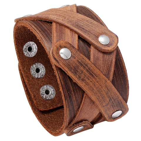 Bracelet en Cuir Homme Vintage Cuir de Vache Rivets de Fer Multicouche Tressé Punk Wrap Cuff Bracelet Vieilli Bijoux Retro