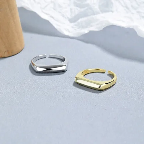 925 Sterlingsilber Minimalistisch Geometrisch Rechteckig Offen Verstellbarer Ring Für Damen Platin Gold Überzogen Schmuck