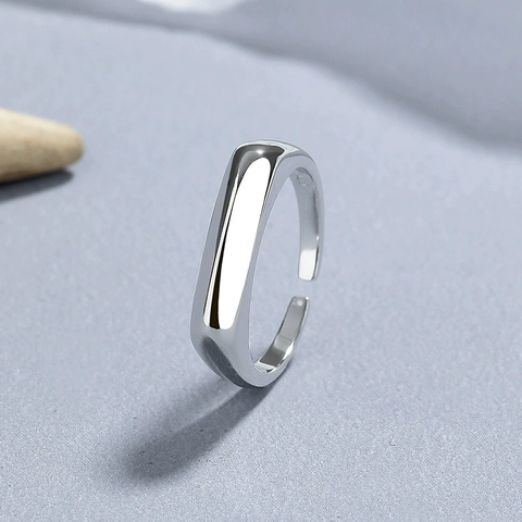 925 Sterlingsilber Minimalistisch Geometrisch Rechteckig Offen Verstellbarer Ring Für Damen Platin Gold Überzogen Schmuck