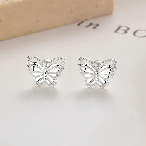 Orecchini a Bottone a Forma di Farfalla in Argento Sterling 925 Con Chiusura a Vite Gioielli Minimalisti per Donna