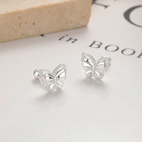 Orecchini a Bottone a Forma di Farfalla in Argento Sterling 925 Con Chiusura a Vite Gioielli Minimalisti per Donna
