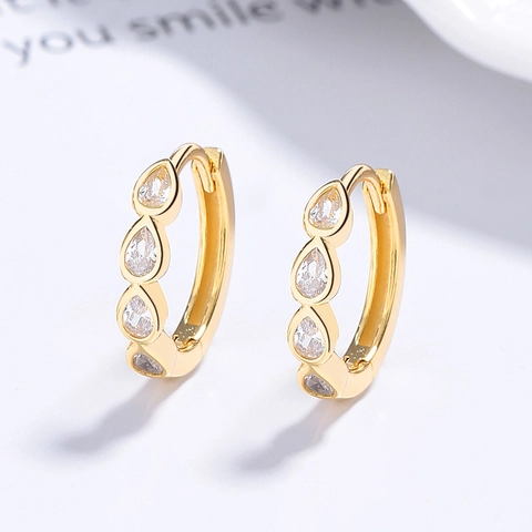 Orecchini a Cerchio in Argento Sterling 925 con Strass a Goccia d'Acqua per Donna Gioielli con Strass Intarsiati Minimalisti