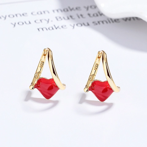925 Sterling Silver Red Enamel Heart Hoop Earrings For Women Minimalist Fashion Heart Shaped Dainty Jewelry Gift