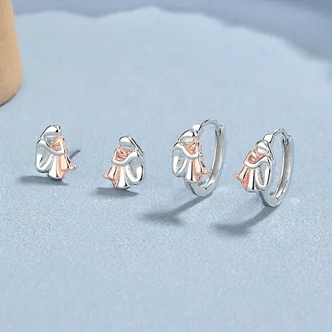 925 Sterling Zilveren Oorknopjes Met Knuffelende Menselijke Figuren Tweekleurig Roségoud Zilver Plated Abstracte Kunst Sieraden Dames