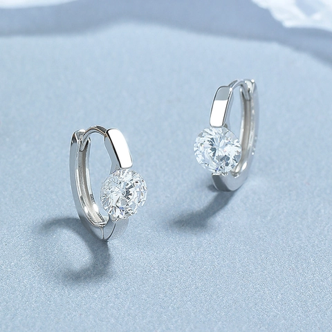 Orecchini a Cerchio Huggie in Argento Sterling 925 con Strass Tondo Gioielli Geometrici per Donna Uso Quotidiano