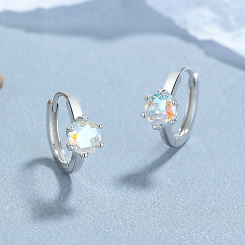 Orecchini a Cerchio in Argento Sterling 925 con Zirconia a Sei Artigli per Donna Moda Iridescente Verde Oliva Gioielli