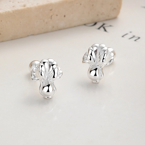 Orecchini a Bottone in Argento Sterling 925 a Forma di Cavolo per Donna Linee Geometriche Minimaliste Gioielli alla Moda