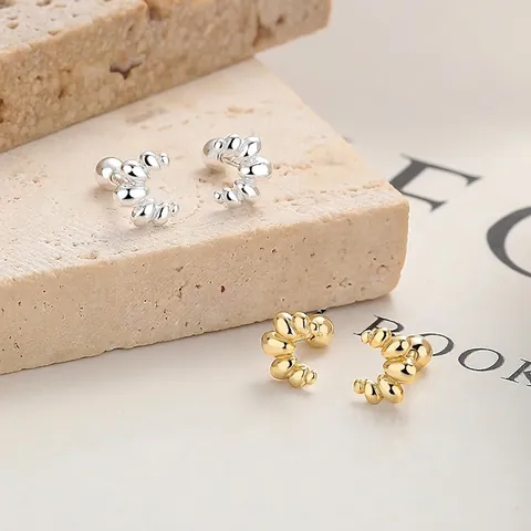 Pendientes de Botón Croissant de Plata de Ley 925 para Mujer Minimalistas Geométricos con Cierre de Rosca Joyería de Moda Regalo