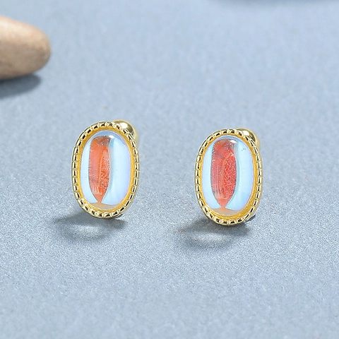 925 Sterling Silver Oval Moonstone Stud Earrings For Women Fashion Minimalist Threaded Screw Back Hypoallergenic Ear Piercing Jewelry