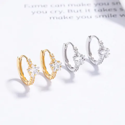925 Sterling Zilver Ster Hoop Oorbellen Voor Vrouwen Fonkelende Strass Ster Huggie Oorbellen Elegante Mode Sieraden Accessoires