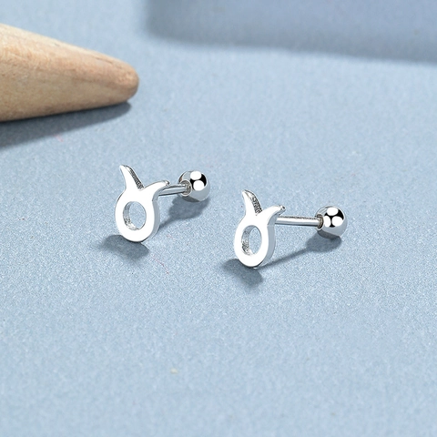 925 Sterling Silver 12 Zodiac Sign Stud Earrings Minimalist Constellation Screw Back Ear Bone Nails For Women Fashion Jewelry