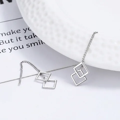 Minimalistische 925 Sterlingsilber Hohl Rhombus Quaste Ohrstecker Für Damen Mode Geometrische Lange Kette Schmuck