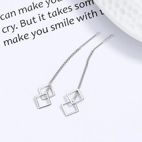 Minimalistische 925 Sterlingsilber Hohl Rhombus Quaste Ohrstecker Für Damen Mode Geometrische Lange Kette Schmuck