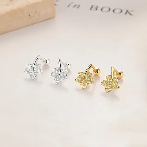 925 Sterling Silver Maple Leaf Stud Earrings For Women Elegant Minimalist Screw Back Leaf Ear Bone Jewelry Gold Silver Plated