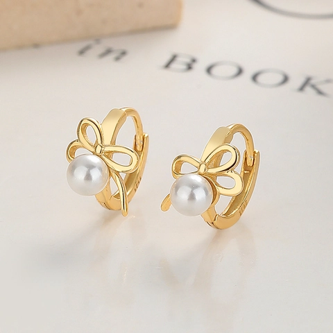 Pendientes de Aro Huggie de Plata de Ley 925 con Lazo y Perla para Mujer Pendientes Colgantes con Lazo de Strass Joyería de Moda Regalo