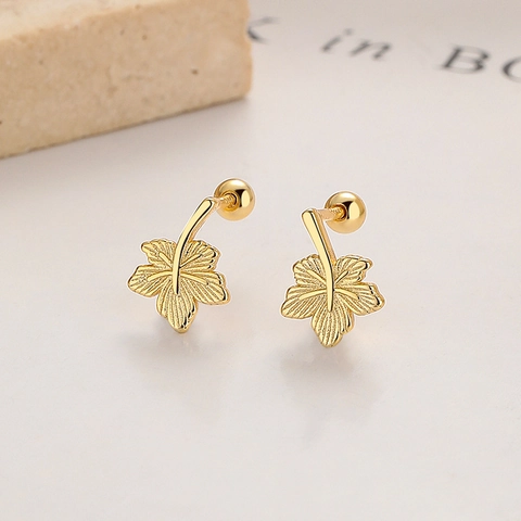 925 Sterling Silver Maple Leaf Stud Earrings For Women Elegant Minimalist Screw Back Leaf Ear Bone Jewelry Gold Silver Plated