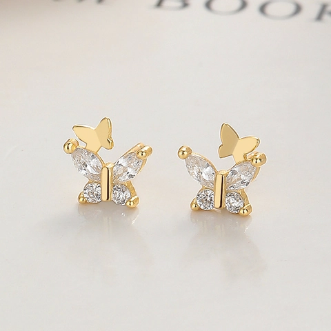Orecchini a Bottone a Farfalla in Argento Sterling 925 Zirconia Piccoli Orecchini Animale Gioielli Regalo Per Donna