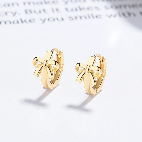 925 Sterling Silver Bowknot Hoop Earrings For Women Fashion Sweet Bow Design High Quality Electroplated Jewelry Minimalist Style Gift
