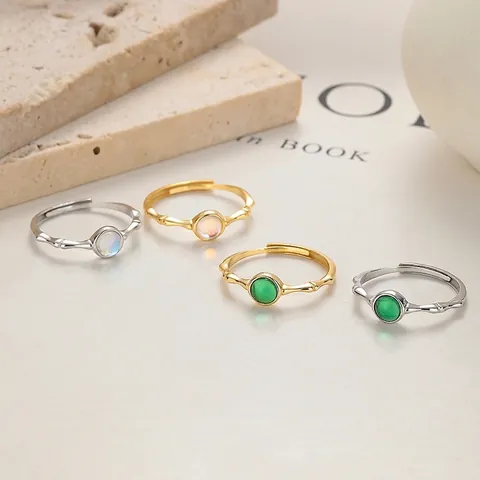 Anillo de Plata de Ley 925 Piedra de Luna Vintage Diseño Nudo de Bambú Anillo Abierto Ajustable para Mujer Joyería de Moda