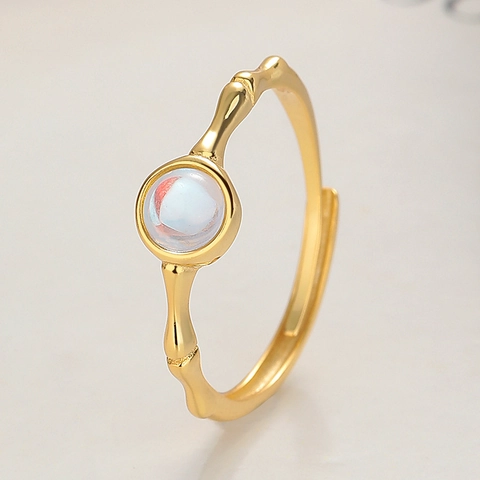 Anillo de Plata de Ley 925 Piedra de Luna Vintage Diseño Nudo de Bambú Anillo Abierto Ajustable para Mujer Joyería de Moda