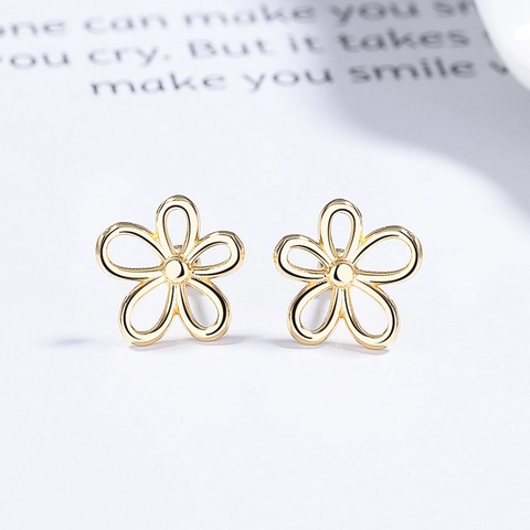 Orecchini a Bottone a Fiore Cavo in Argento Sterling 925 per Donna Orecchini a Cerchio Floreali Galvanizzati Gioielli Versatili