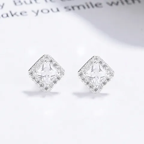 925 Argento Sterling Quadrati Orecchini a Lobo per Donna Minimalista Geometrico Halo Strass Orecchini Elegante Moda Gioielli Accessori