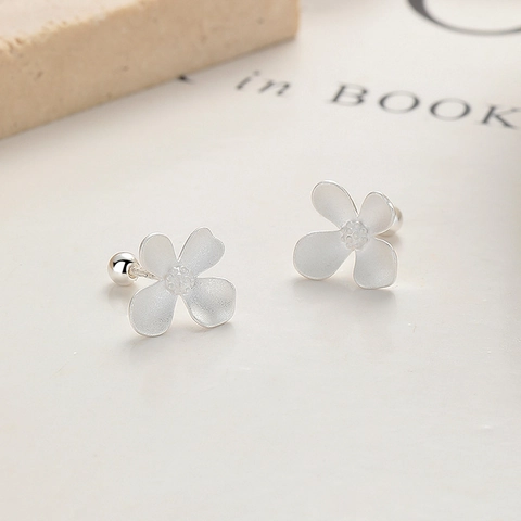 999 Sterlingsilber Blumen Ohrstecker Für Damen Matte Oberfläche Schraubverschluss Floral Ohrknochen Stecker Mode Pendeln Schmuck Geschenk