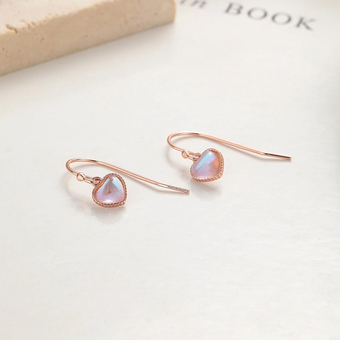 Boucles d'Oreilles Crochet en Argent Sterling 925 Pierre de Lune en Forme de Cœur pour Femme Bijoux de Mode Élégants