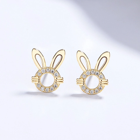 925 Sterling Silver Hollow Rabbit Stud Earrings For Women Cute Animal Shape Pave Rhinestone Fashion Jewelry Ear Bone Stud
