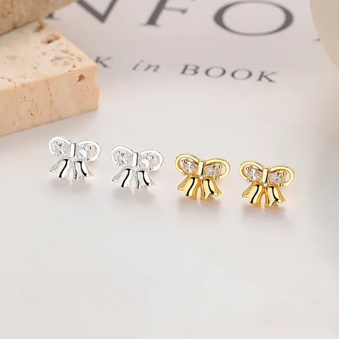 925 Sterling Silver Bowknot Lily Of The Valley Stud Earrings Rhinestone Electroplated Fashion Jewelry For Women