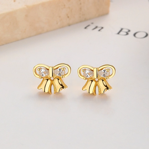 925 Sterling Silver Bowknot Lily Of The Valley Stud Earrings Rhinestone Electroplated Fashion Jewelry For Women
