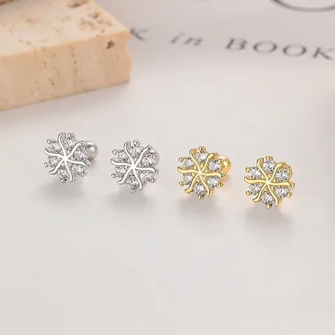 925 Sterlingsilber Schneeflocke Zirkonia Ohrstecker Mit Schraubverschluss Mode Winter Schmuck Für Damen Platin Gold Galvanisiert