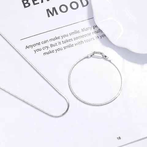 Minimalistisch 925 Sterlingsilber Schlangenkette Halskette Für Damen Platinierte Geometrischer Verschluss Flache Mode Schmuck