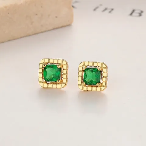 925 Sterlingsilber Smaragdgrün Quadrat Strass Ohrstecker Geometrische Schraubverschluss Schmuck Für Damen Täglich Bankett