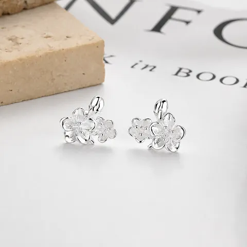 925 Sterling Silver Flower Stud Earrings Minimalist Sweet Cherry Blossom Earrings With Screw Back Fashion Jewelry For Women