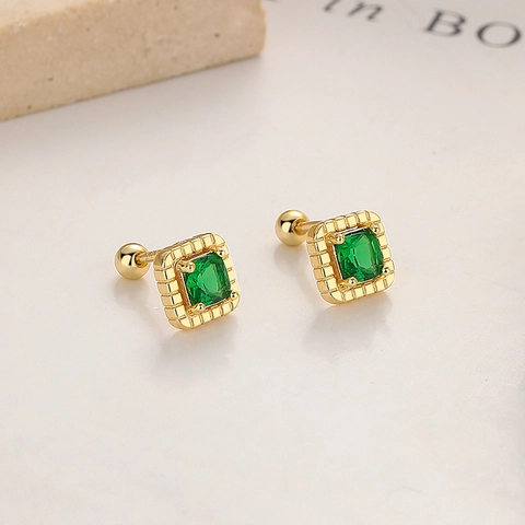 925 Sterlingsilber Smaragdgrün Quadrat Strass Ohrstecker Geometrische Schraubverschluss Schmuck Für Damen Täglich Bankett