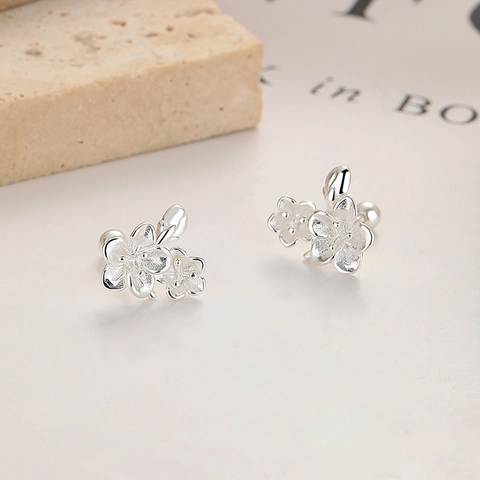925 Sterling Silver Flower Stud Earrings Minimalist Sweet Cherry Blossom Earrings With Screw Back Fashion Jewelry For Women
