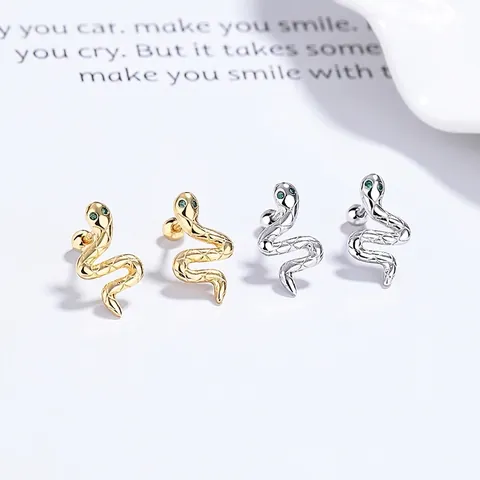 925 Sterlingsilber Schlange Ohrstecker Für Damen Minimalistisches Design Grüne Zirkonia Auge Tier Ohrringe Kugelverschluss