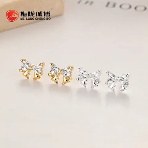 925 Sterling Silber Schleife Ohrstecker Für Damen Strass Herz Design Mode Schmuck Minimalistisch Elegante Ohrringe