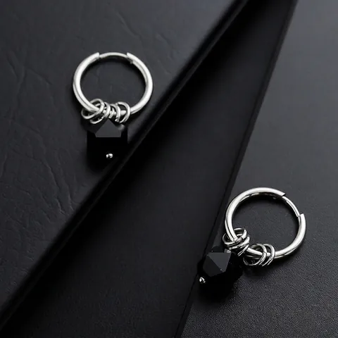 Orecchini a Cerchio Unisex Minimalisti Geometrici con Zirconia Rame Galvanizzato Argento Nero Pendente Poliedro Gioielli Punk
