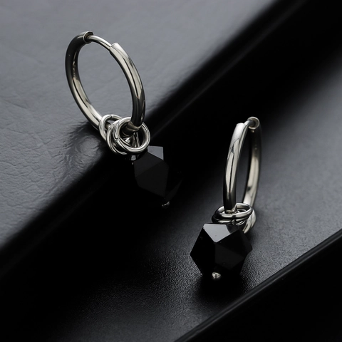 Orecchini a Cerchio Unisex Minimalisti Geometrici con Zirconia Rame Galvanizzato Argento Nero Pendente Poliedro Gioielli Punk